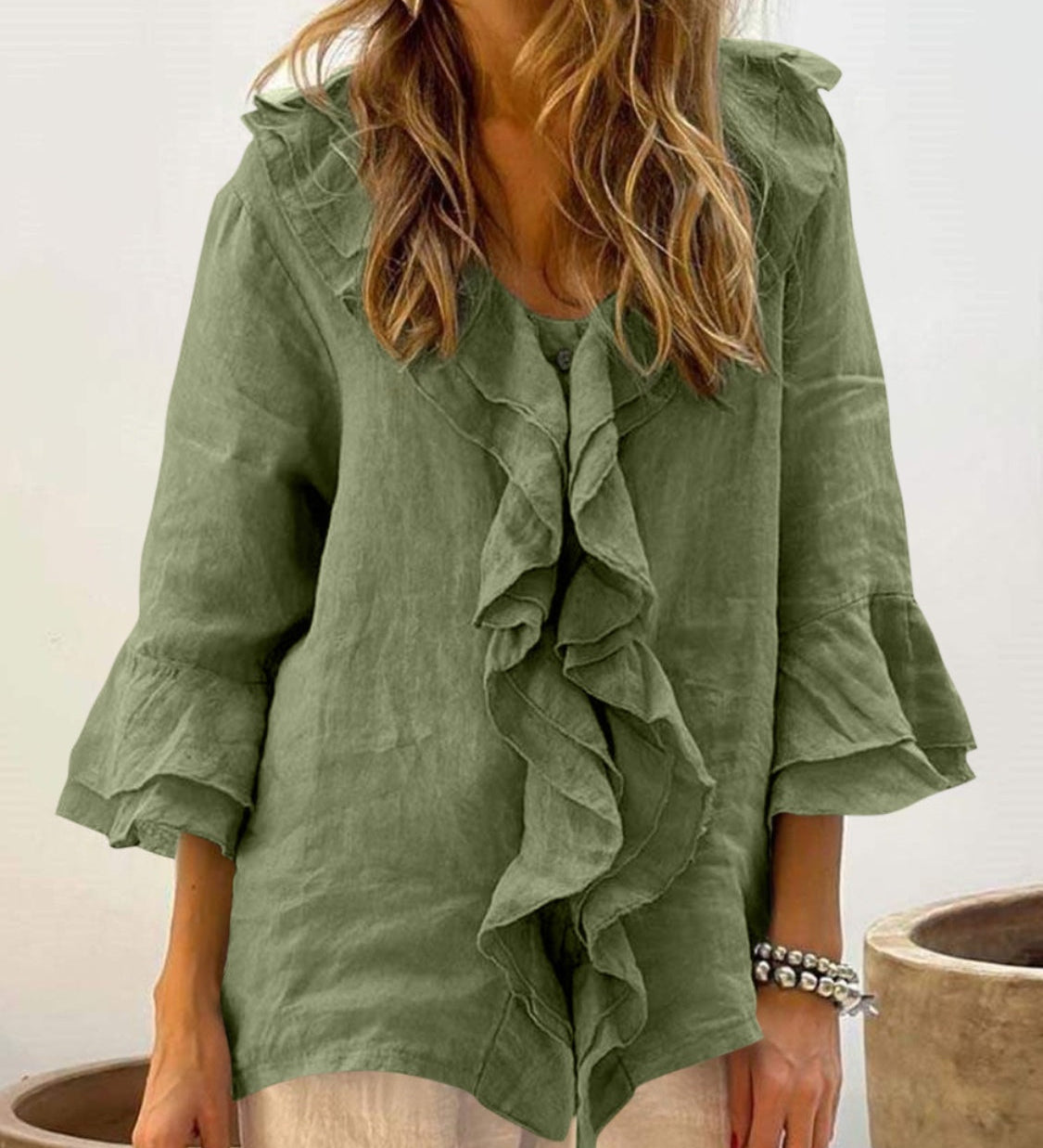 NADINE™ | Women Chic Bell Sleeve Ruffle Top