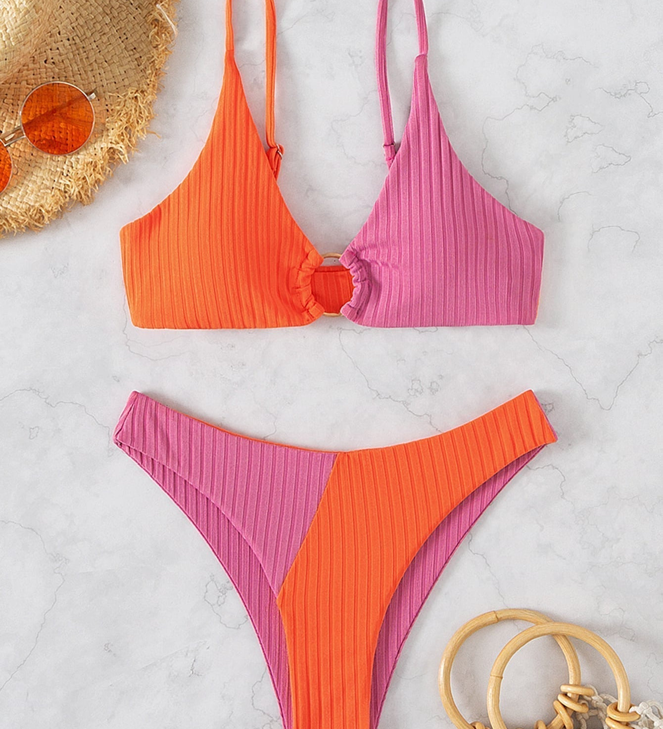 Natalie | Ribbed Two Tone High Leg Bikini