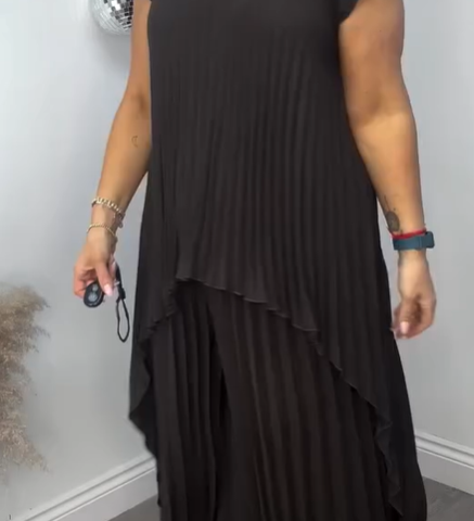 Sherry™ Pleated Midi Top & Wide-Leg Pants Set | Elegant Two-Piece Set