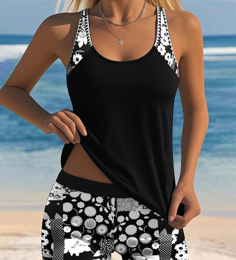 Suzan - Swimsuit Tank Top with Printed Boxer Set