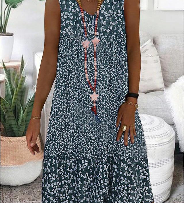 Ann - Sleeveless Floral V-Neck Dress