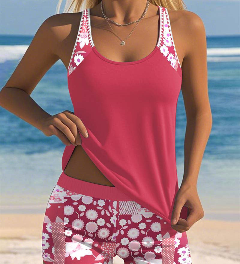 Suzan - Swimsuit Tank Top with Printed Boxer Set