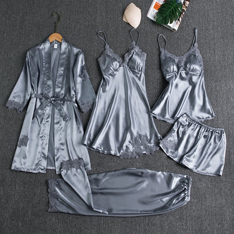 Rebecca | 5-Piece Silk Lace Nightwear Set
