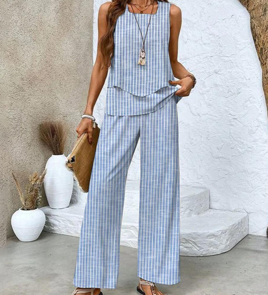 Juliette™ Elegant Two-Piece Set | Flowing Blouse and Wide-Leg Trousers