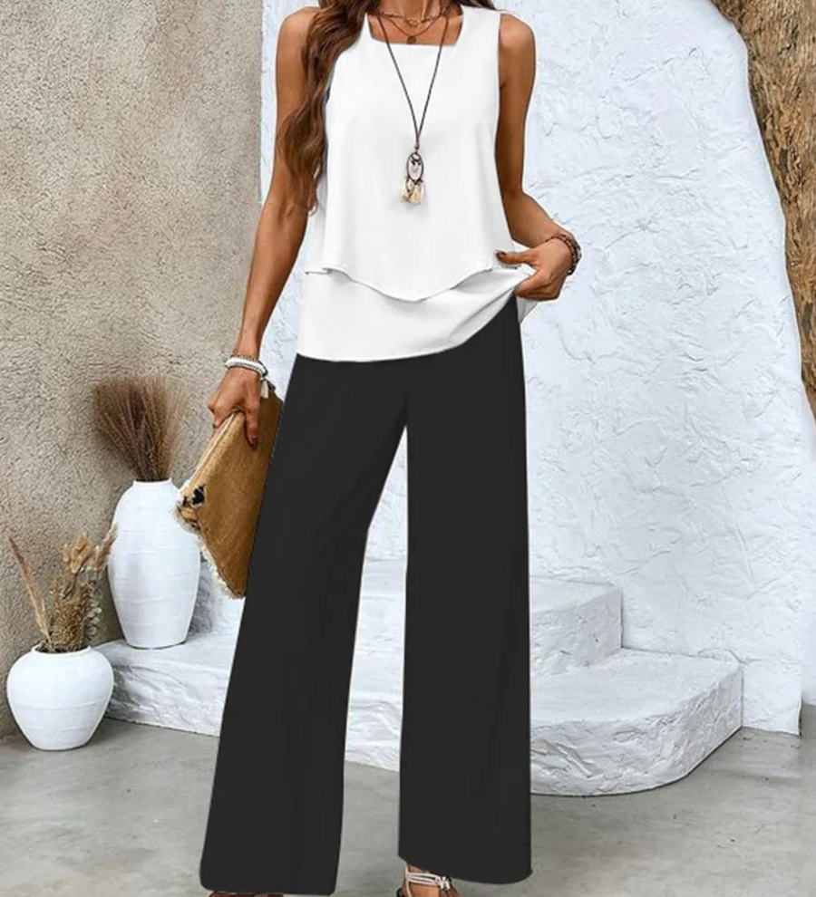 Juliette™ Elegant Two-Piece Set | Flowing Blouse and Wide-Leg Trousers