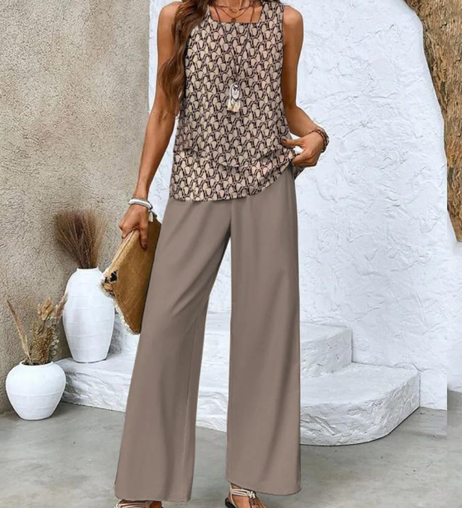 Juliette™ Elegant Two-Piece Set | Flowing Blouse and Wide-Leg Trousers