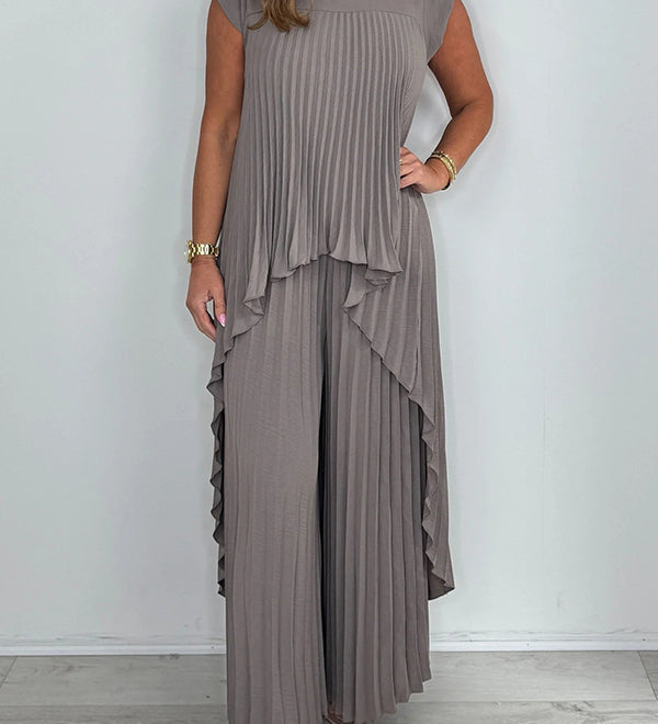 Sherry™ Pleated Midi Top & Wide-Leg Pants Set | Elegant Two-Piece Set