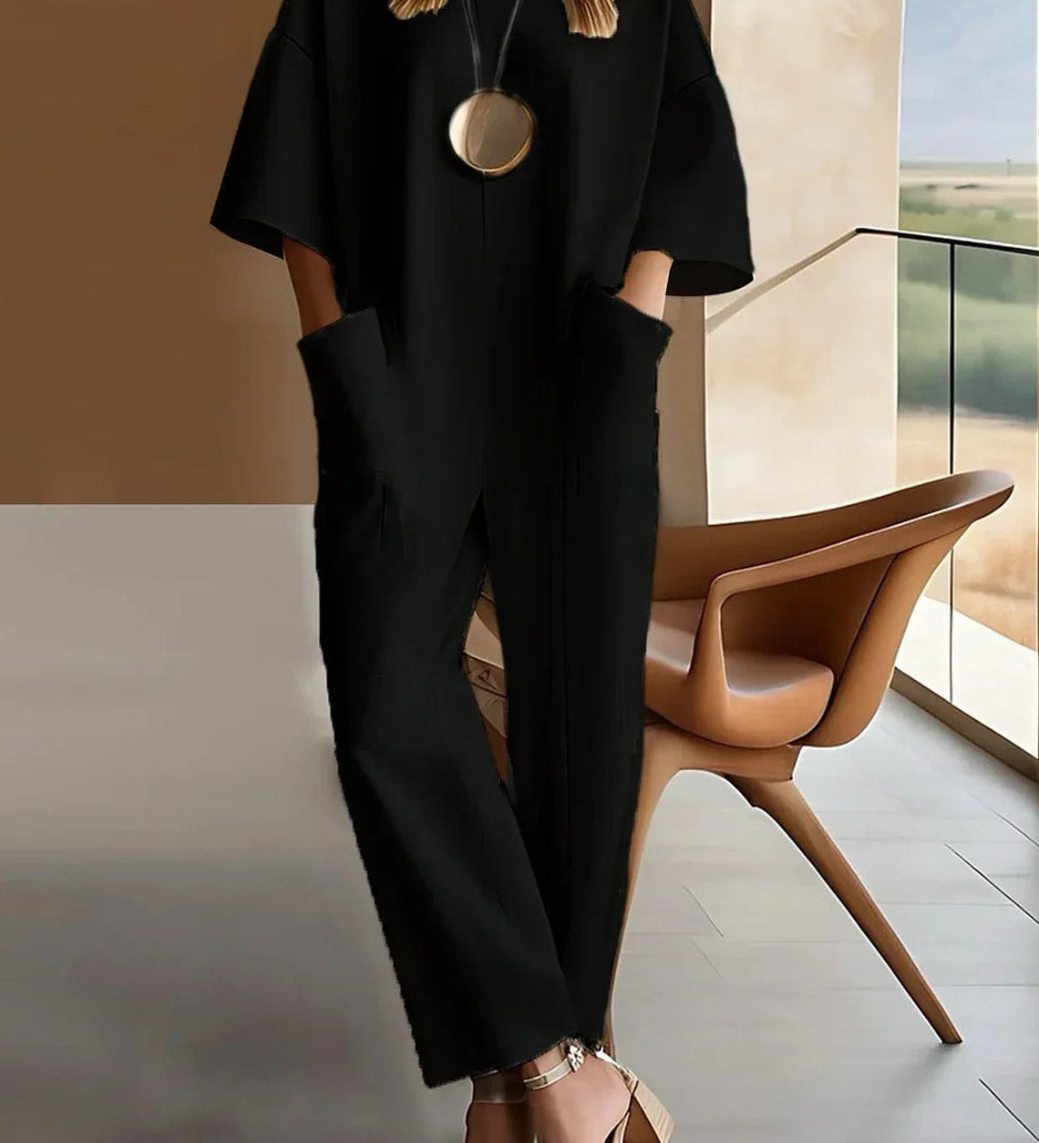 Emmy™ Elegant Short-Sleeve Jumpsuit | Relaxed Straight-Leg Jumpsuit