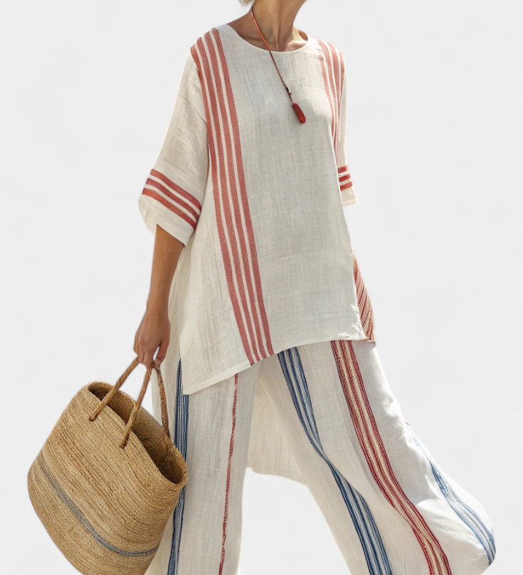 Alodia™ Elegant Two-Piece Set | Striped Top and Wide-Leg Trousers