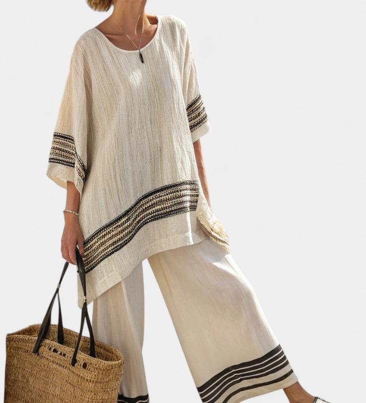 Alodia™ Elegant Two-Piece Set | Striped Top and Wide-Leg Trousers