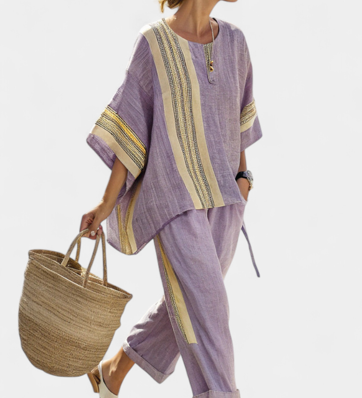Alodia™ Elegant Two-Piece Set | Striped Top and Wide-Leg Trousers