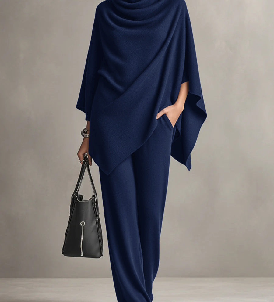 Sarina™ Elegant Drape Two-Piece Set | Flowing Top and Wide-Leg Trousers