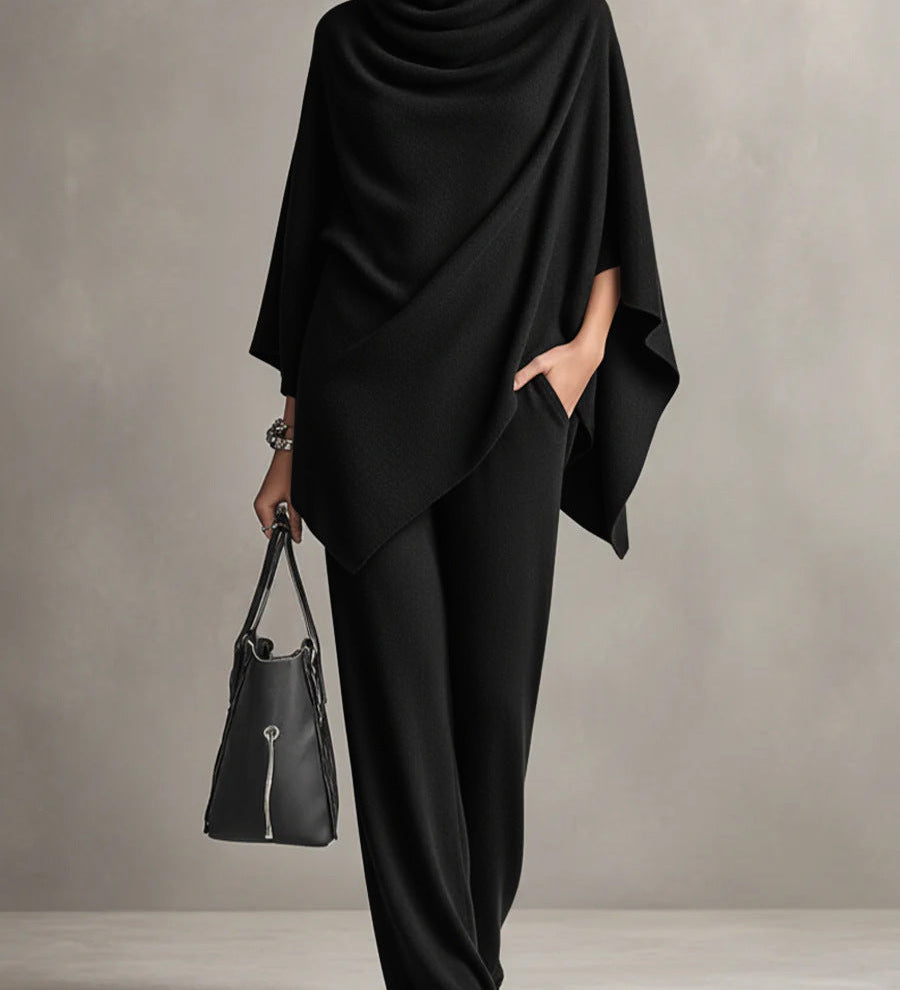 Sarina™ Elegant Drape Two-Piece Set | Flowing Top and Wide-Leg Trousers