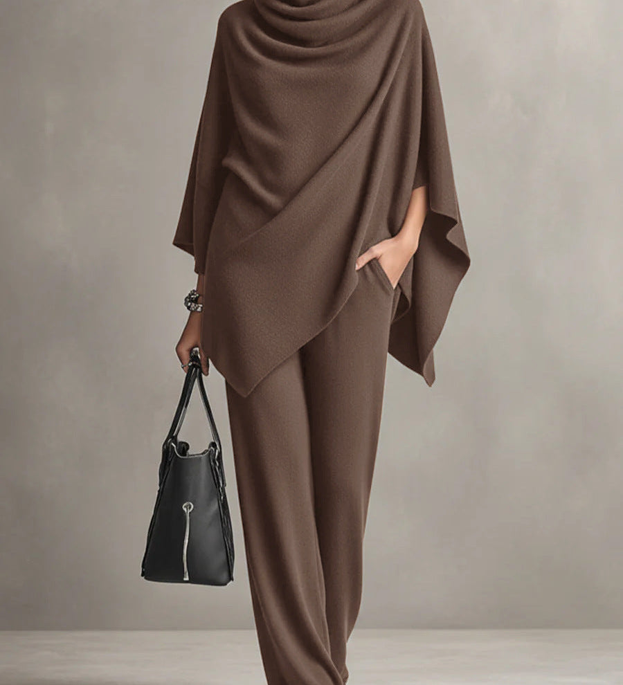 Sarina™ Elegant Drape Two-Piece Set | Flowing Top and Wide-Leg Trousers