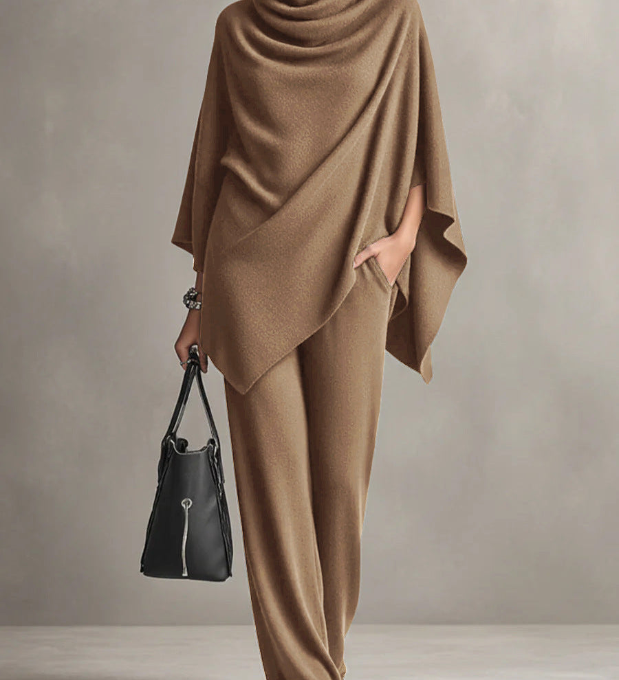Sarina™ Elegant Drape Two-Piece Set | Flowing Top and Wide-Leg Trousers