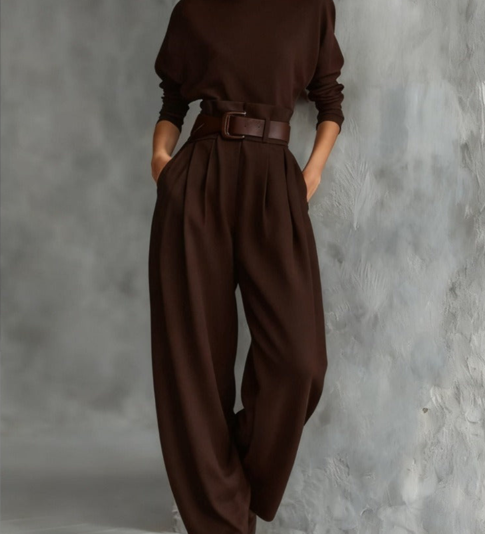 Jessica™ Elegant Top &amp; Straight-Leg Pants Set | Fitted Turtleneck and Tailored Trousers