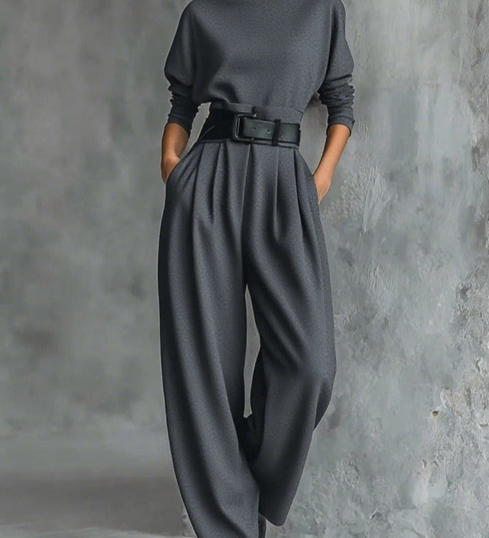Jessica™ Elegant Top &amp; Straight-Leg Pants Set | Fitted Turtleneck and Tailored Trousers