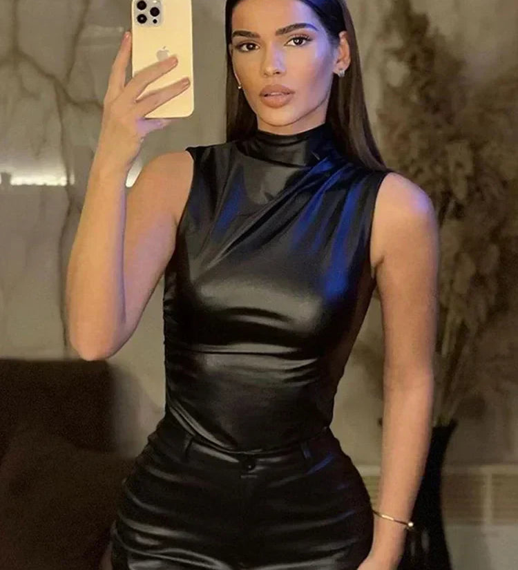 SERAN™ | Women Sleek Faux Leather Top