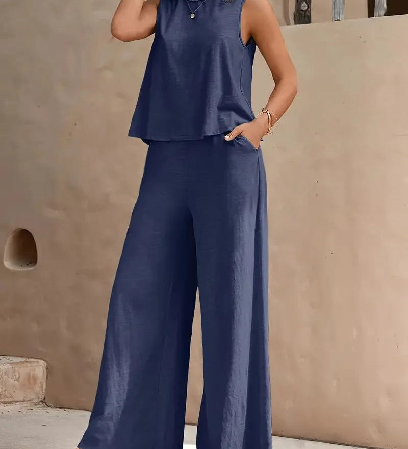 Danielle™ Sleeveless Two-Piece Set | Sleeveless Top and Wide-Leg Pants
