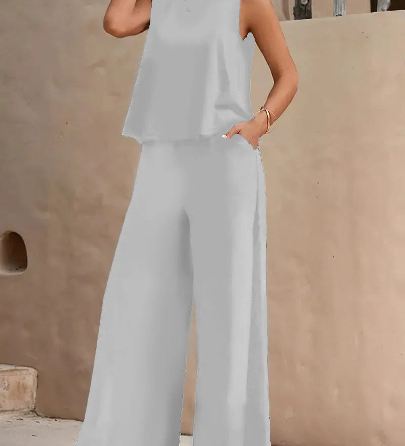 Danielle™ Sleeveless Two-Piece Set | Sleeveless Top and Wide-Leg Pants