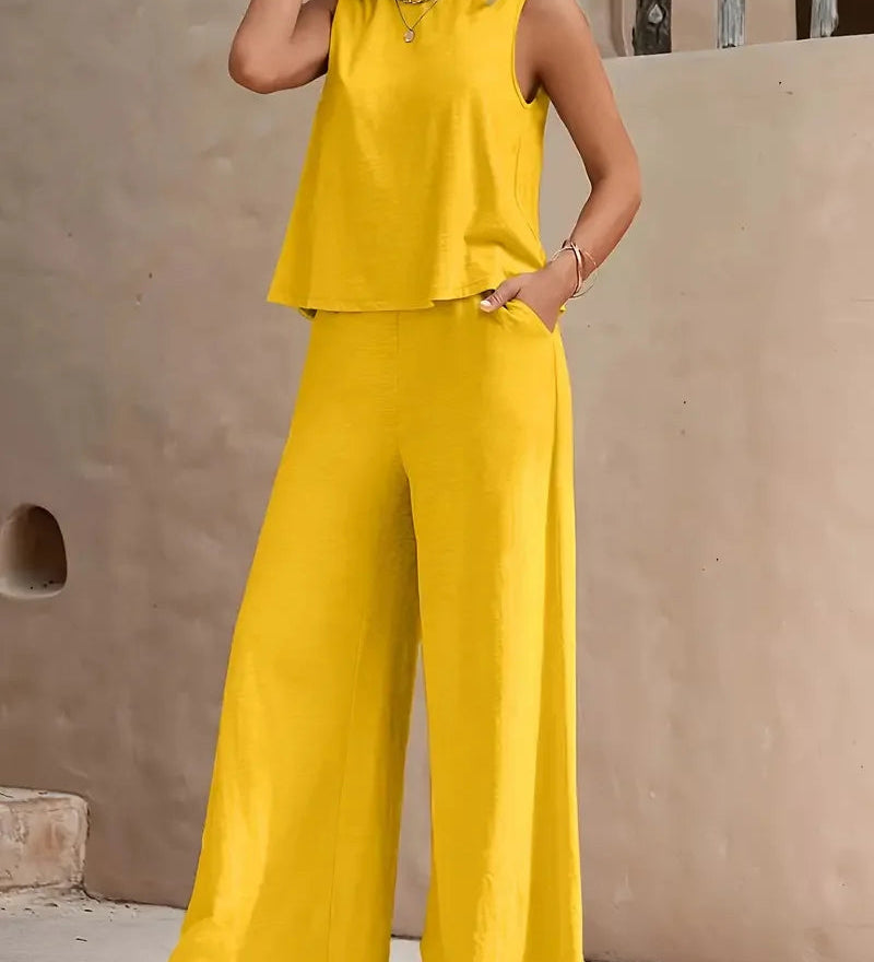 Danielle™ Sleeveless Two-Piece Set | Sleeveless Top and Wide-Leg Pants