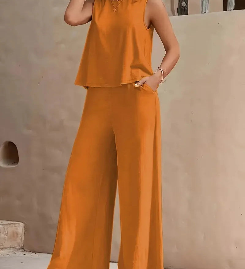 Danielle™ Sleeveless Two-Piece Set | Sleeveless Top and Wide-Leg Pants