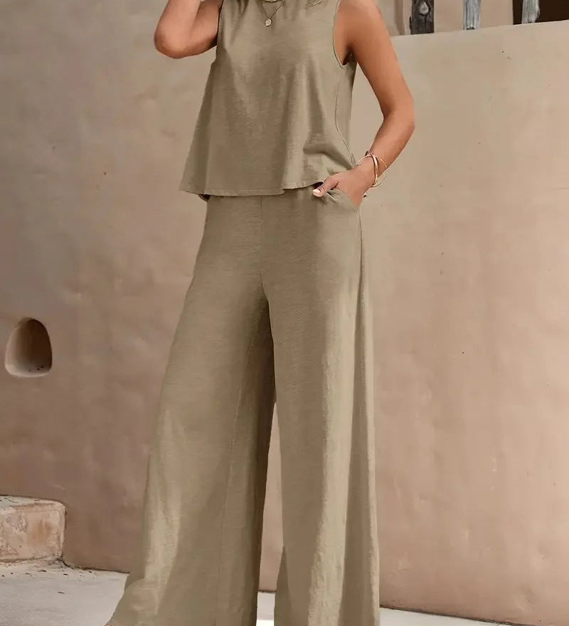 Danielle™ Sleeveless Two-Piece Set | Sleeveless Top and Wide-Leg Pants