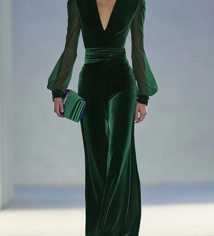 Trisha™ Elegant Suede V-Neck Jumpsuit | Modern Elegance
