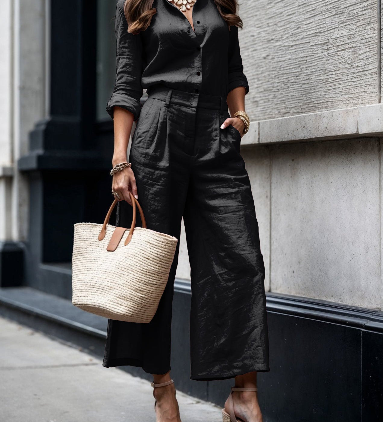Nelle™ Elegant Shirt & Capri Set | Relaxed Shirt and Cropped Trouser Set