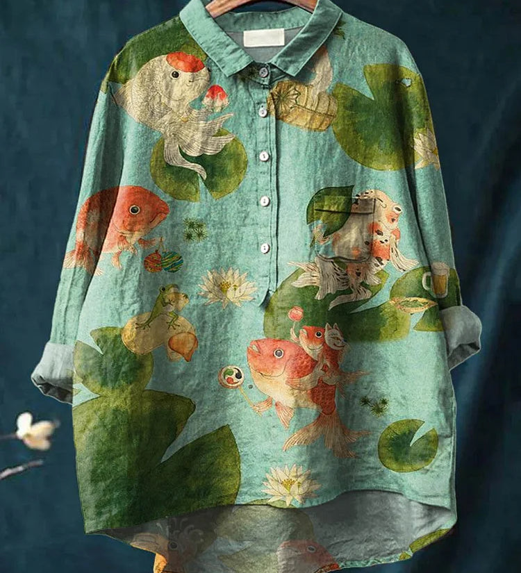Claudia Fish Art Shirt | Artistic Long Sleeve Shirt