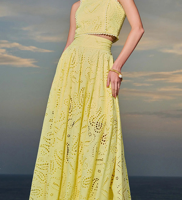 Larissa™ Embroidered Top & High-Waist Maxi Skirt Set | Elegant Two Piece Outfit